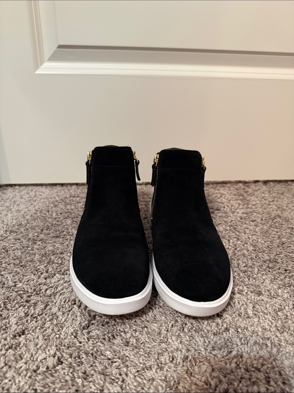 Cole Haan Black Suede Women's Slip-On Sneakers with Side Zipper